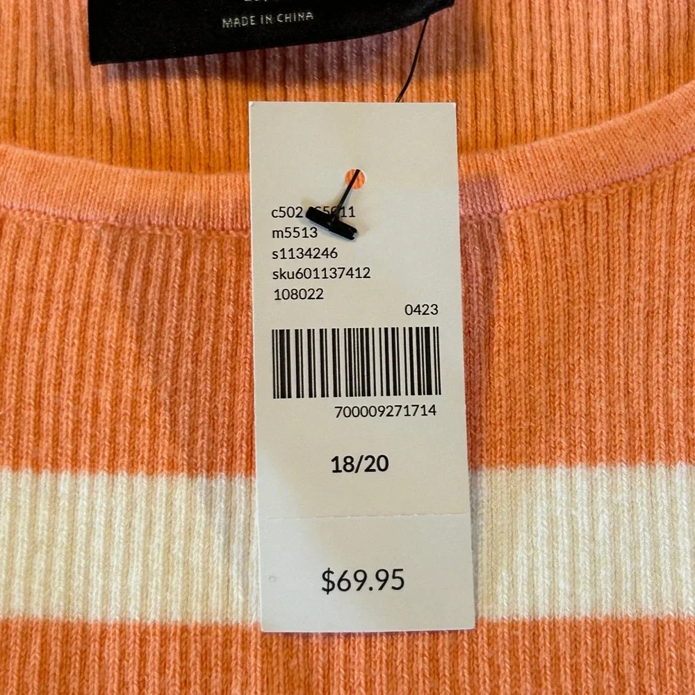 Lane Bryant Striped Sweater Top Women 18/20 Orange White Ribbed Short Sleeve NEW
